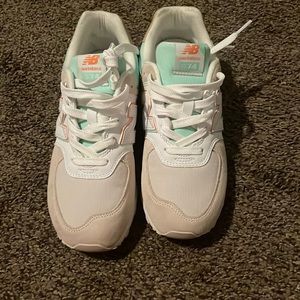 Pink, teal and beige new balance 574